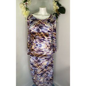 Escada Emylia Sheath Midi Dress Purple Multicolor Sz 40‎ S/M Bodycon 3/4 Sleeve